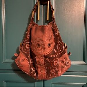 Isabella Fiore Brown Leather & Suede Boho Shoulder Bag Vintage Y2K Style